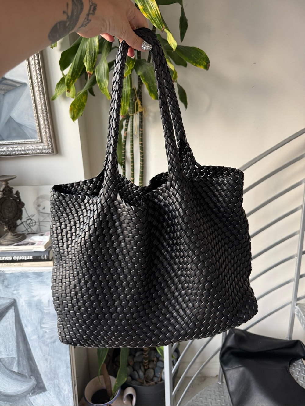 Woven Large Black Tote Bag - Classic Women’s Handbag
